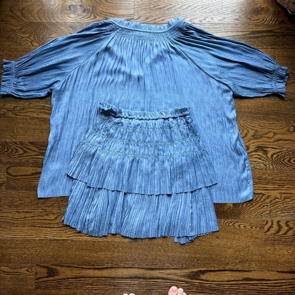 Current Air Dusty Blue Textured Blousr and Tiered Skirt Set | NWT | Small/XS - Picture 6 of 11